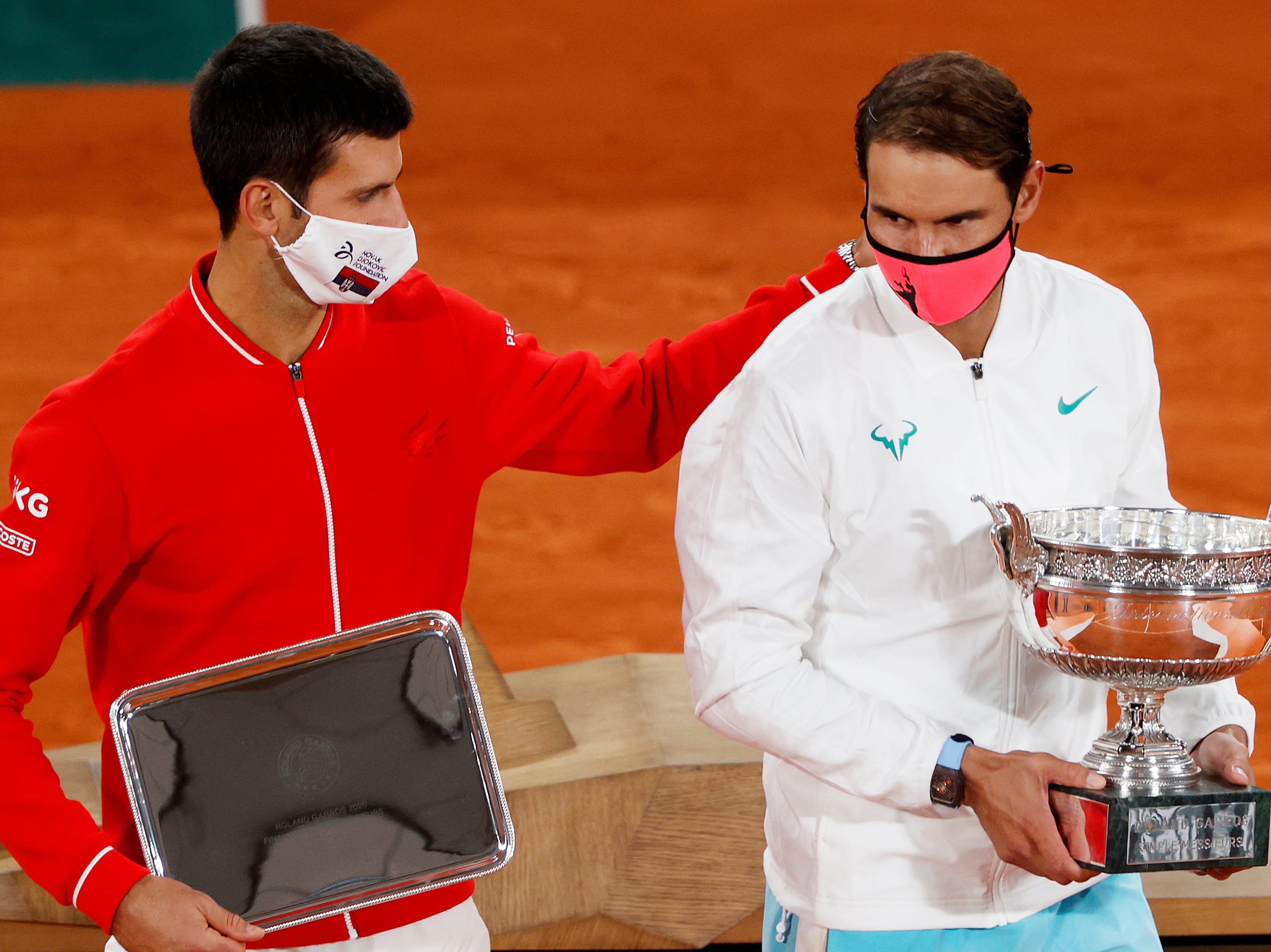 Novak Djokovic congratulates Rafael Nadal on his 13th French Open triumph
