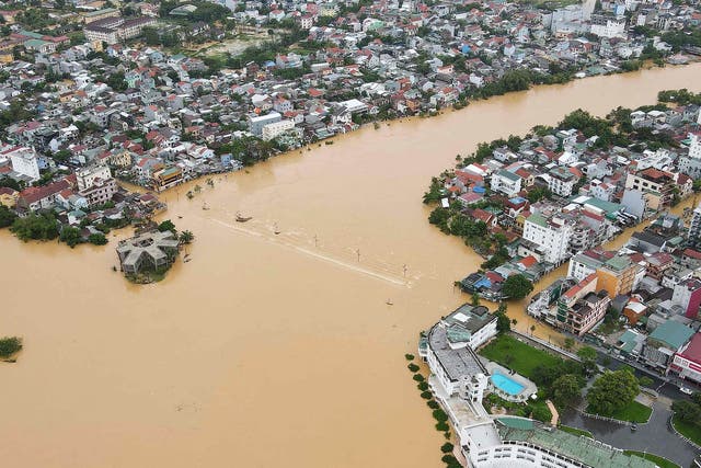 Hue city submerged in floodwaters caused by heavy downpours in central Vietnam