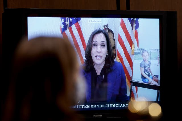 Senator Kamala Harris appeared remotely for the Supreme Court nomination hearing for Amy Coney Barrett.