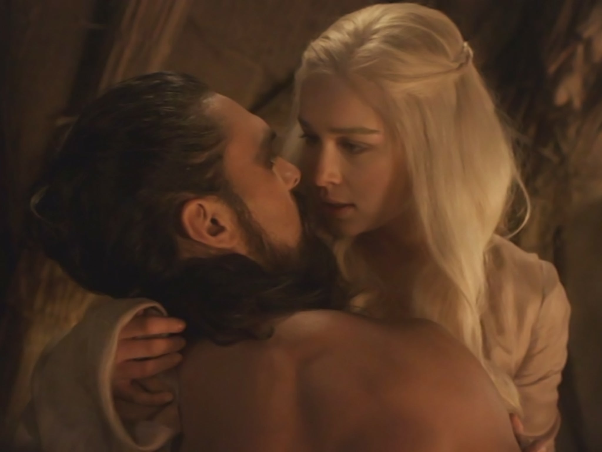 Jason Momoa and Emilia Clarke in the controversial rape scene in the first season of ‘Game of Thrones'