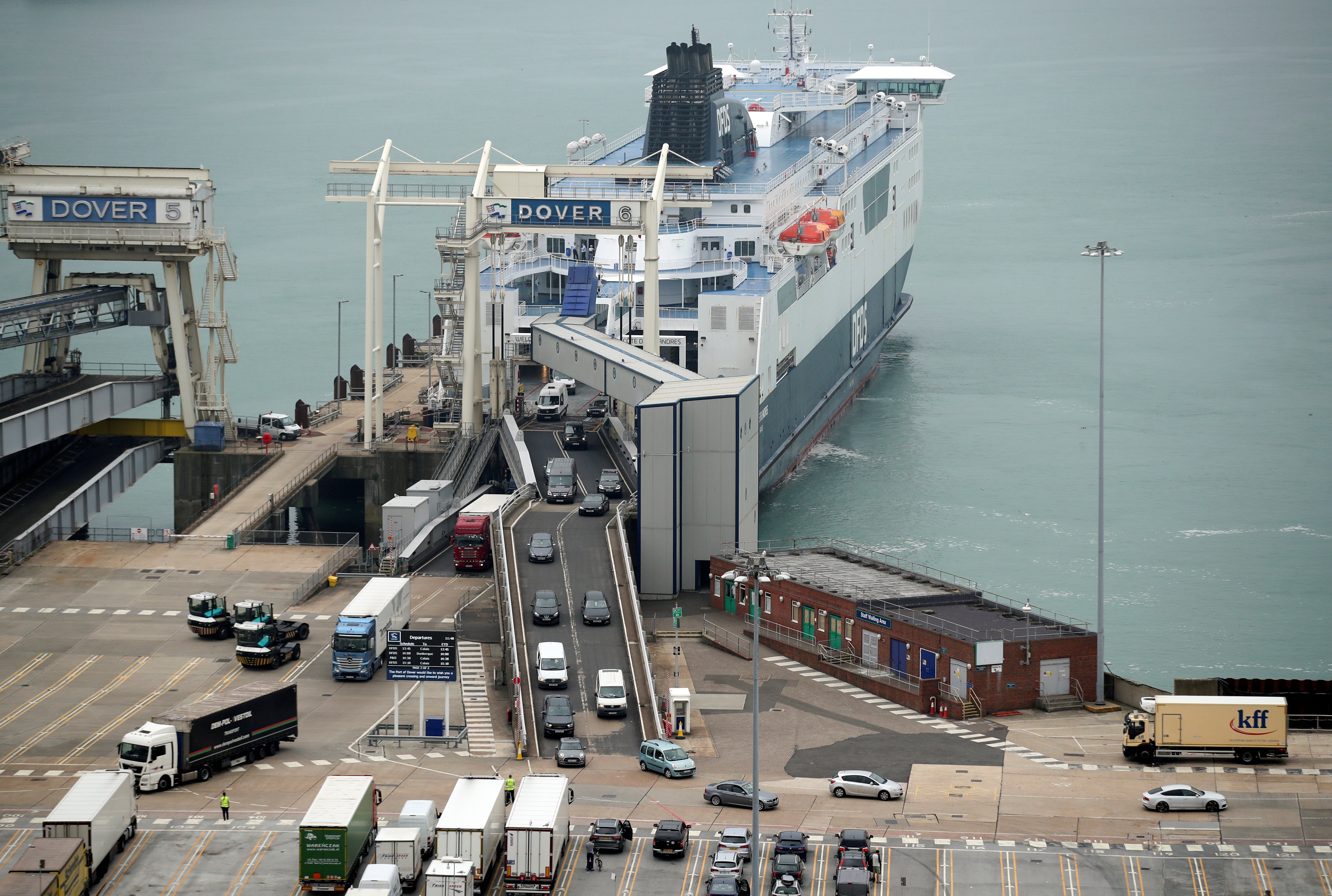 Cars and lorries disembark at Dover port