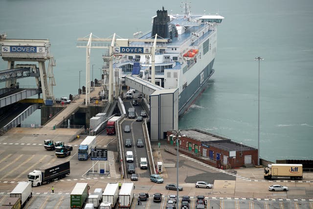 Cars and lorries disembark at Dover port