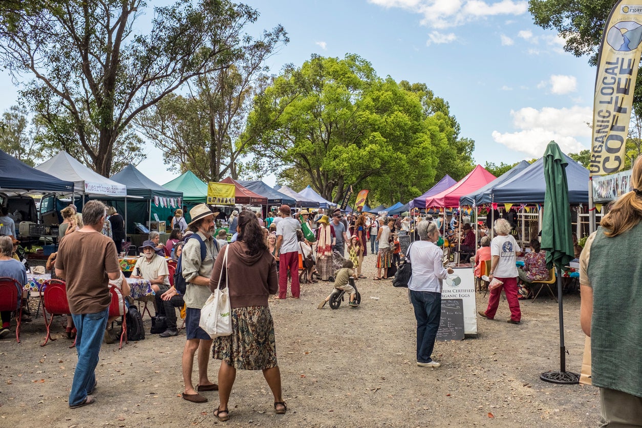 People browsing at Mullumbimby Farmers' Market, New South Wales