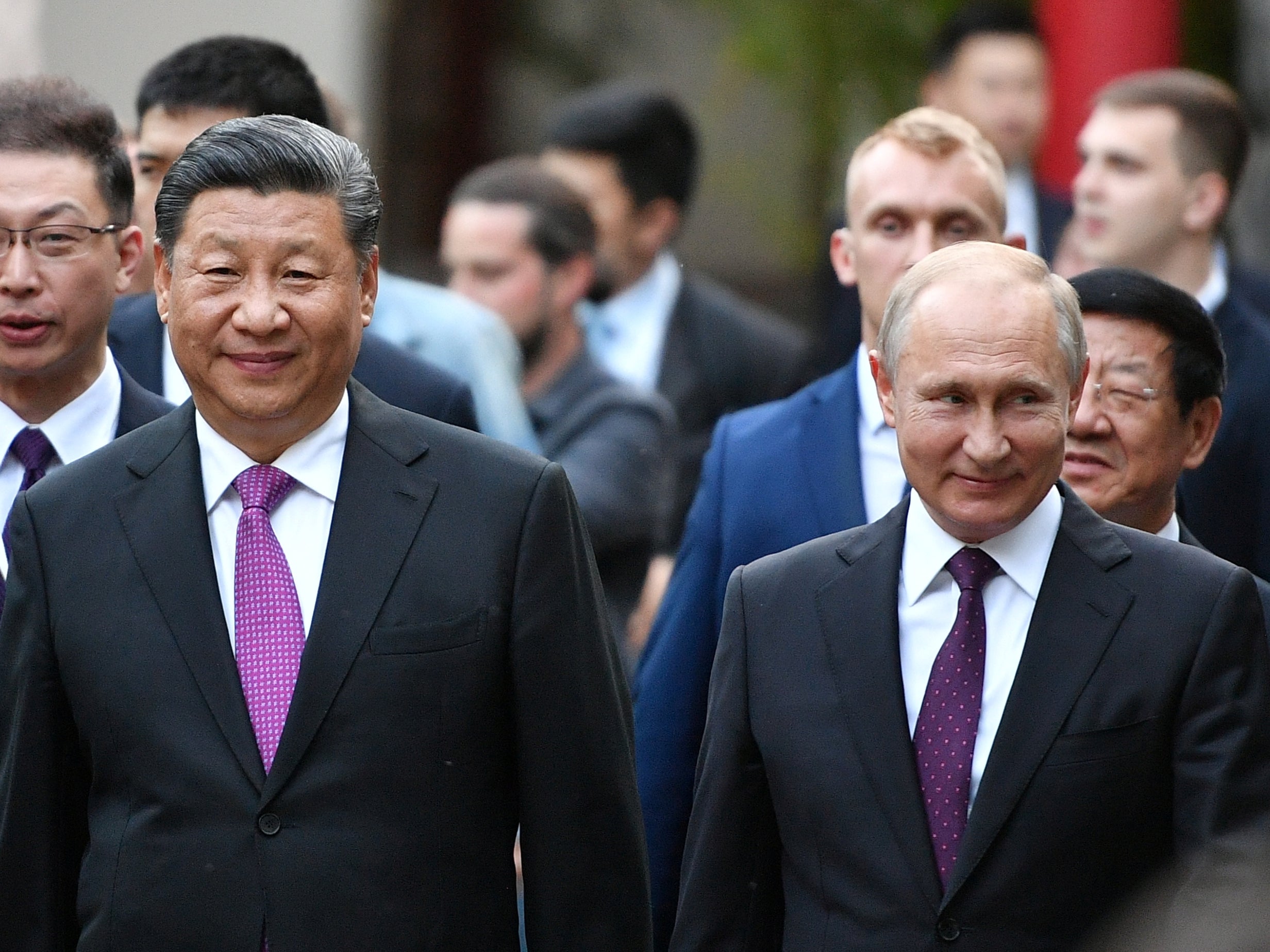 Russian President Vladimir Putin and Chinese President Xi Jinping visit the Moscow Zoo, which received a pair of giant pandas from China, in Moscow, Russia