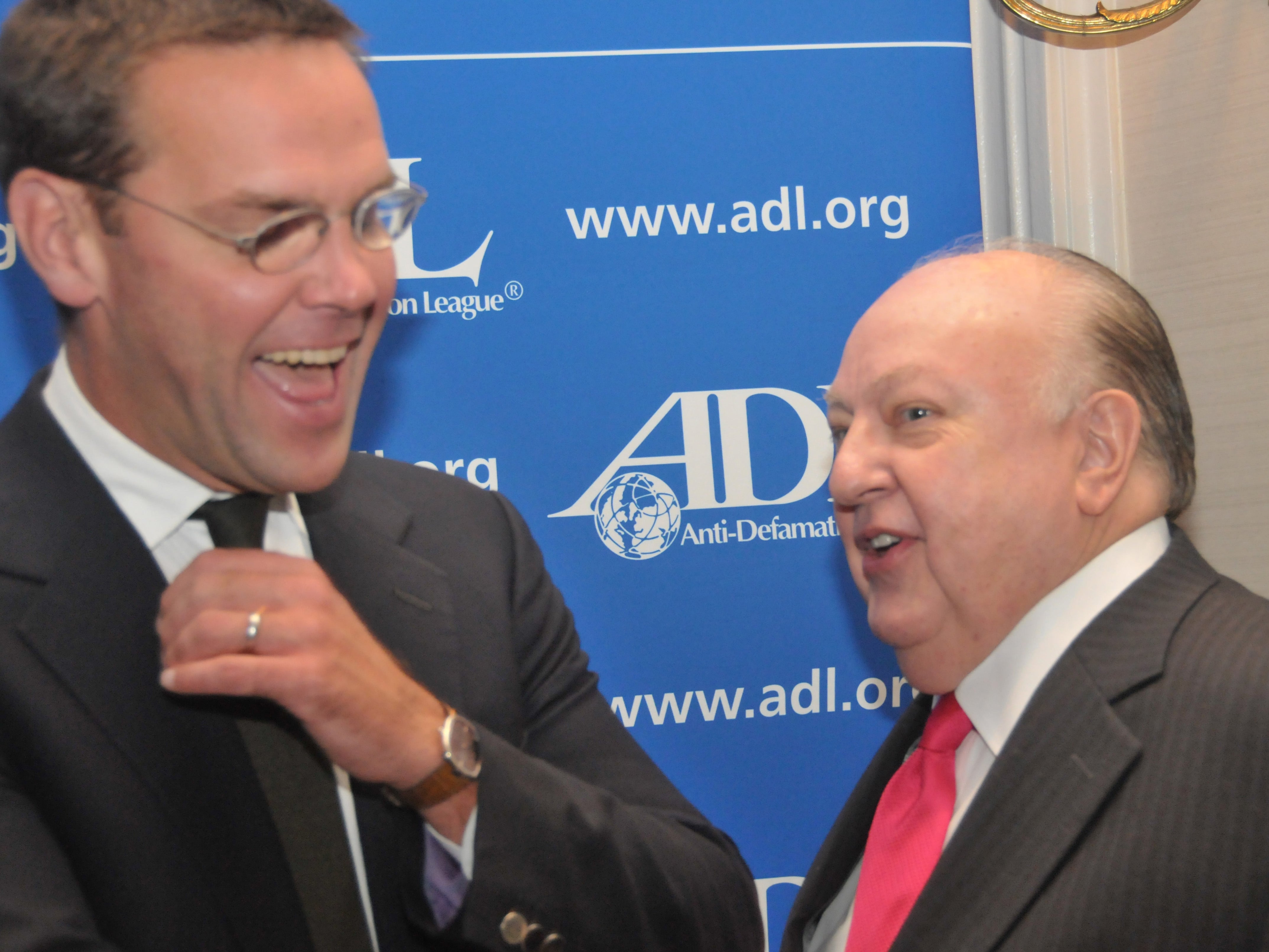 James Murdoch (left) and Roger Ailes attend an Anti-Defamation dinner that honoured Rupert Murdoch in 2010