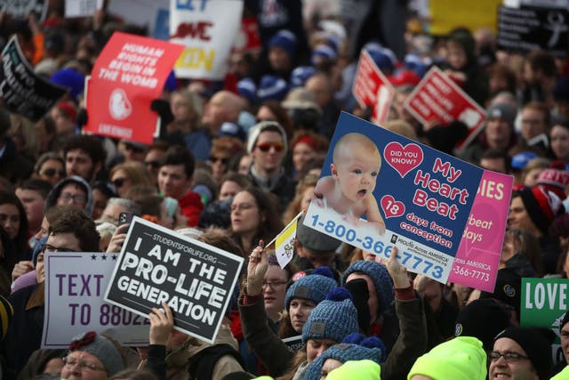 Pro-life demonstrators gather in Washington, DC, for the annual March for Life in 2019.