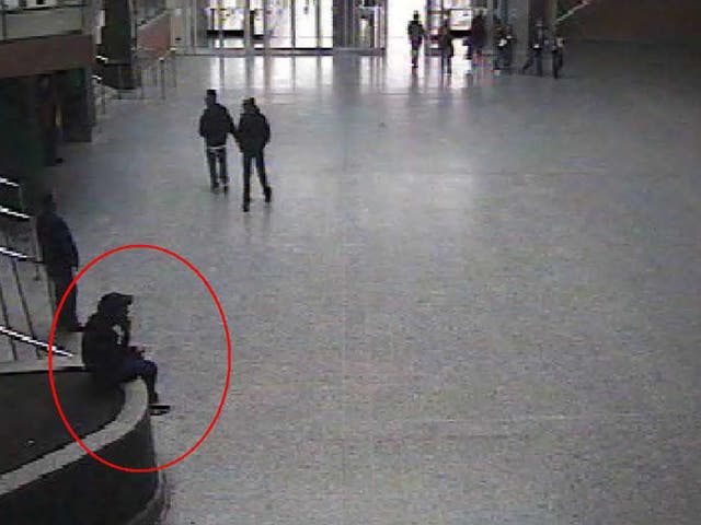 A CCTV still shows suicide bomber Salman Abedi sitting in the foyer of the Manchester Arena during a reconnaisance visit on 21 May 2017