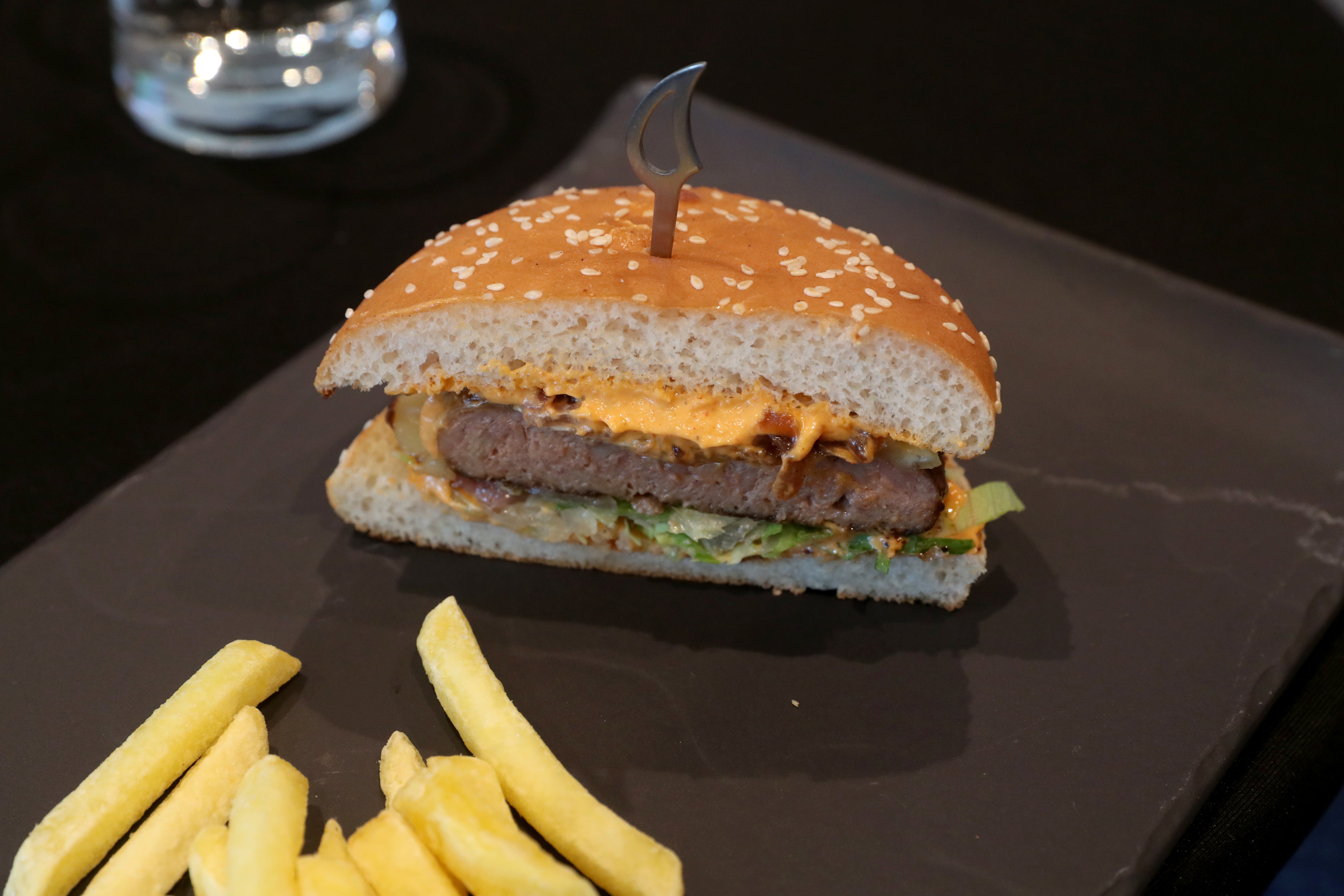 A plant-based burger is pictured in Konolfingen, Switzerland, on 28 September, 2020. 