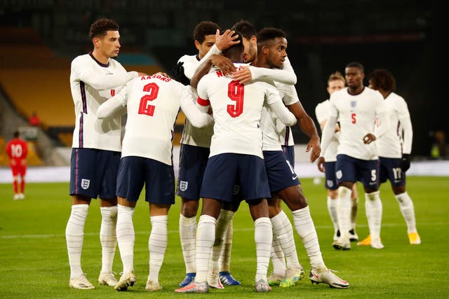 England celebrate after Eddie Nketiah’s goal