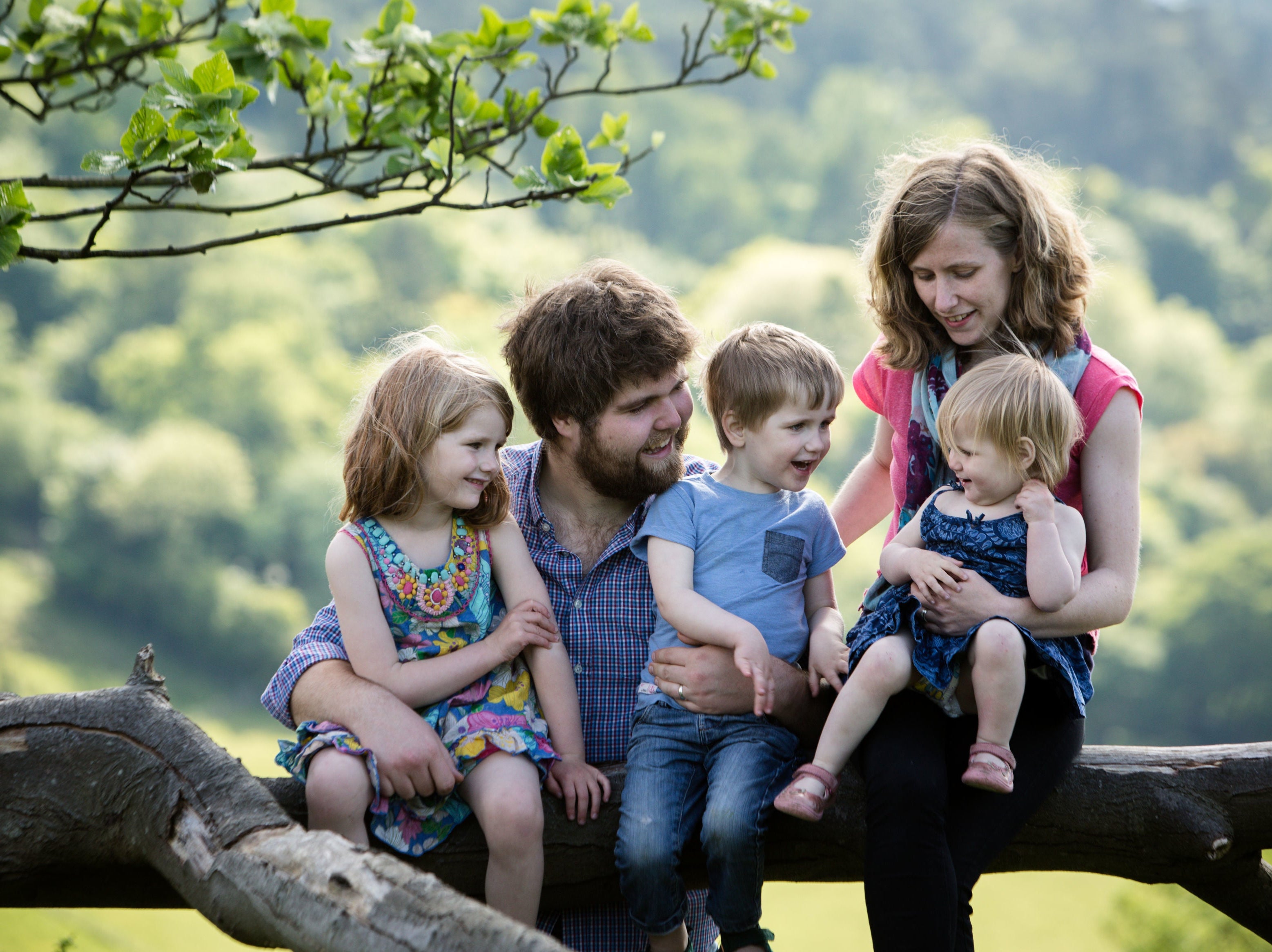 Zoe Powell, 29, with her husband Josh and their three children Phoebe, eight, Simeon, six, Amelia, four, who were involved in a crash on the A40 near Oxford.