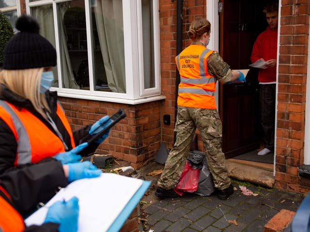 RAF personnel in Selly Oak, close to the University of Birmingham, assisting with Birmingham City Council's 'Drop and Collect' coronavirus test distribution