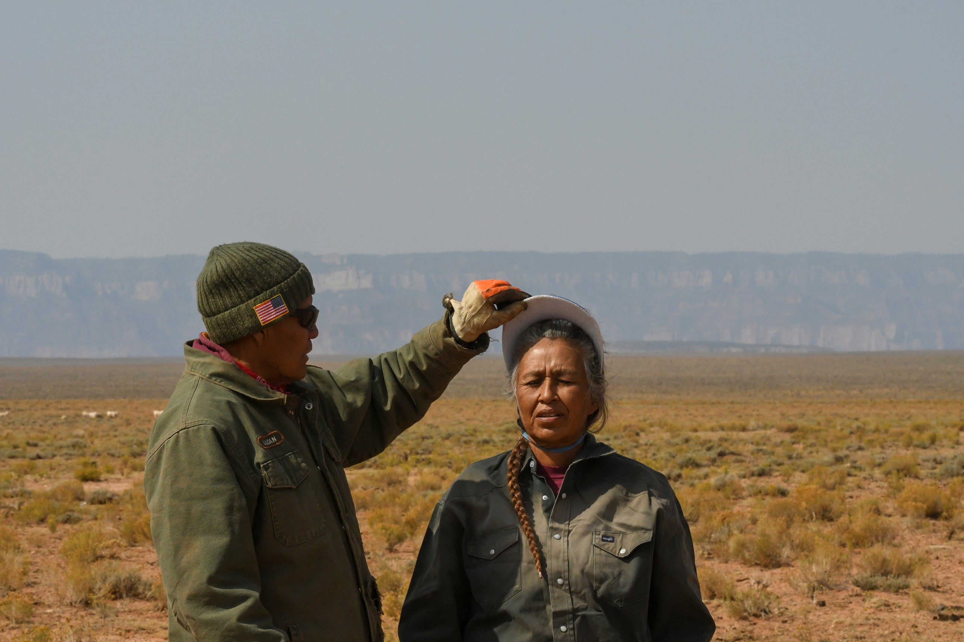 Navajo ranchers Leonard Sloan and his wife Maybelle at their sheep camp