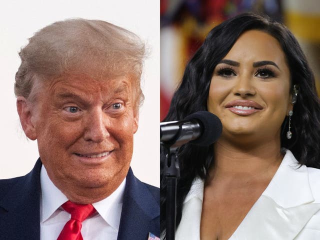 El presidente de Estados Unidos, Donald Trump (izquierda) y la estrella del pop Demi Lovato (derecha)