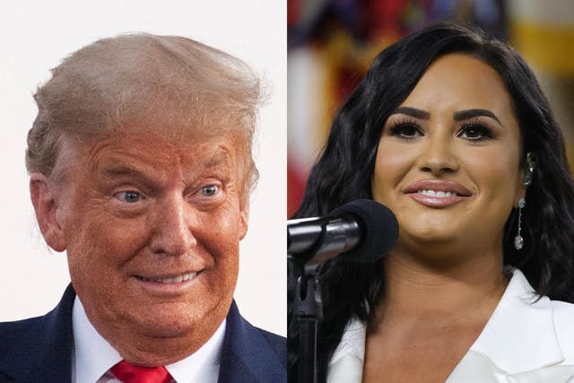US president Donald Trump (left) and popstar Demi Lovato (right)