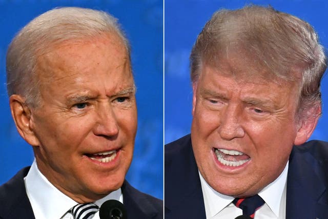 Democratic Presidential candidate and former US Vice President Joe Biden (L) and US President Donald Trump speak during the first presidential debate