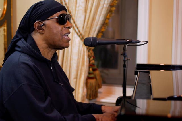 Stevie Wonder performs during the ‘One World: Together At Home’ concert presented by Global Citizen on 18 April 2020