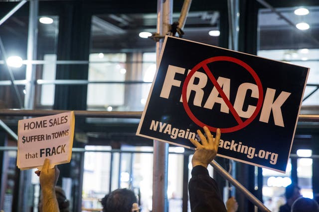 Protesters demonstrate against fracking in New York, October 2014
