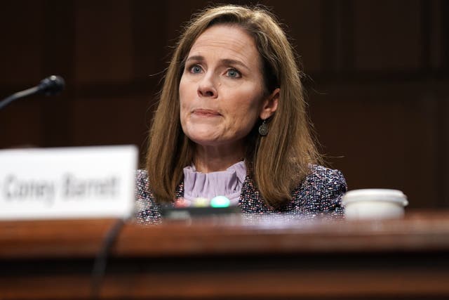 Supreme Court nominee Judge Amy Coney Barrett appears before the Senate Judiciary Committee on the third day of her Supreme Court confirmation hearing on Capitol Hill on 14 October 2020
