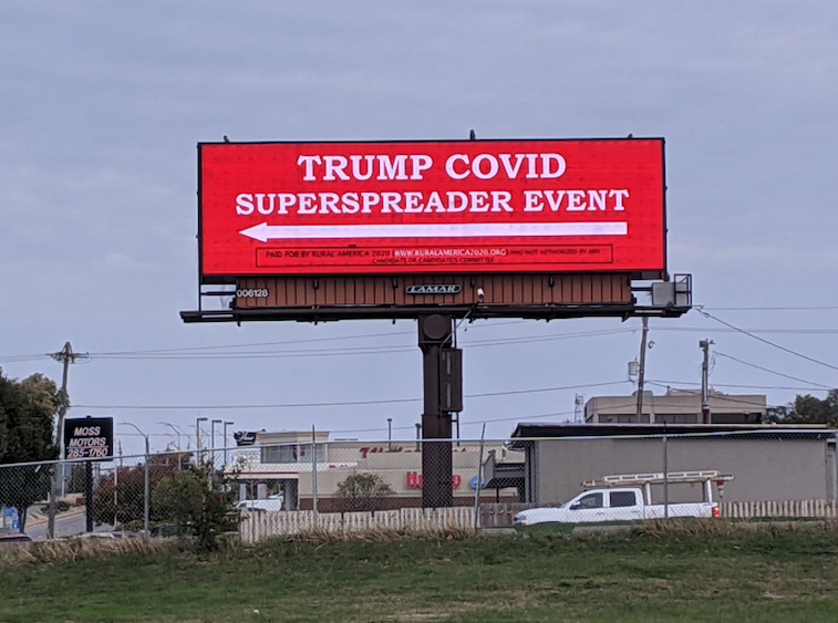 The campaign group Rural America 2020 installed the billboard opposite Des Moines airport, ahead of Trump’s rally on Wednesday