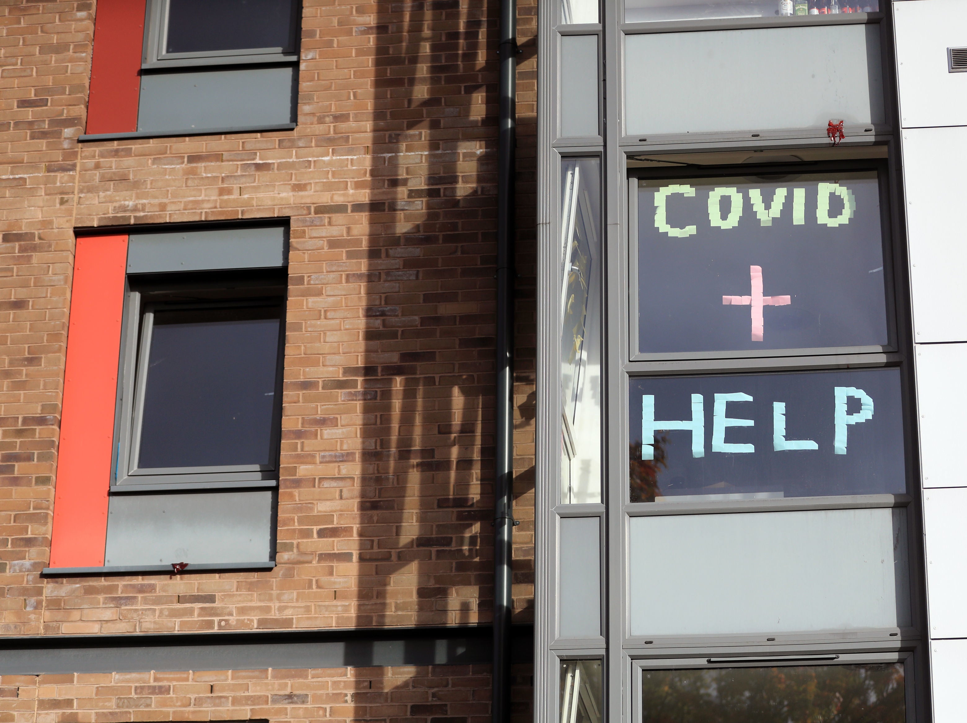 A sign in the window of the student accommodation at Nottingham Trent University in Nottingham