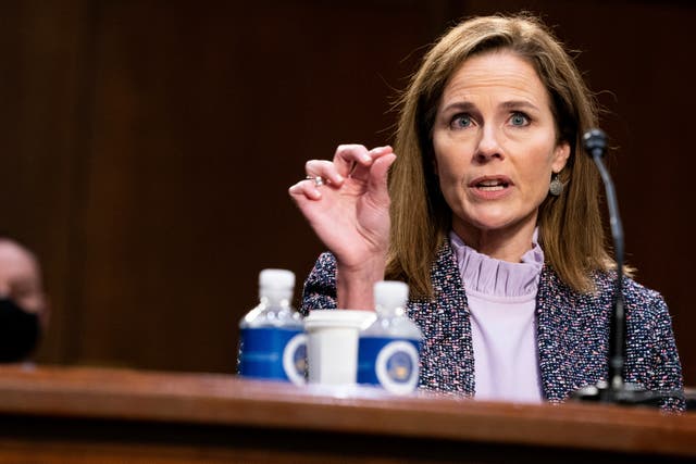 Amy Coney Barrett speaks during her confirmation hearing on Wednesday.