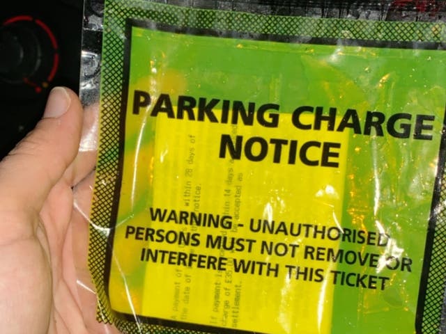 A parking charge notice received by student nurse Athena Anastasiou, 23, after a 13-hour shift in hospital