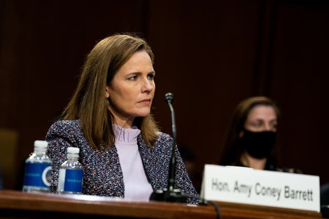 Supreme Court nominee Judge Amy Coney Barrett testifies before the Senate Judiciary Committee on the third day of her Supreme Court confirmation hearing on Capitol Hill on 14 October, 2020