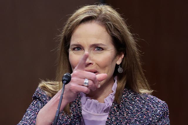 Supreme Court nominee Judge Amy Coney Barrett testifies before the Senate Judiciary Committee on the third day of her Supreme Court confirmation hearing on Capitol Hill on October 14