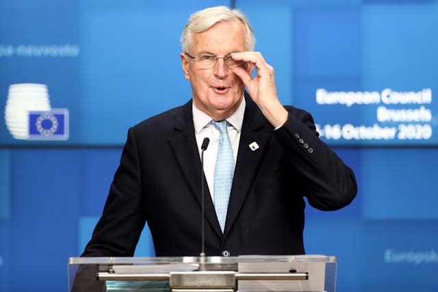  Michel Barnier speaking at his press conference following the meeting