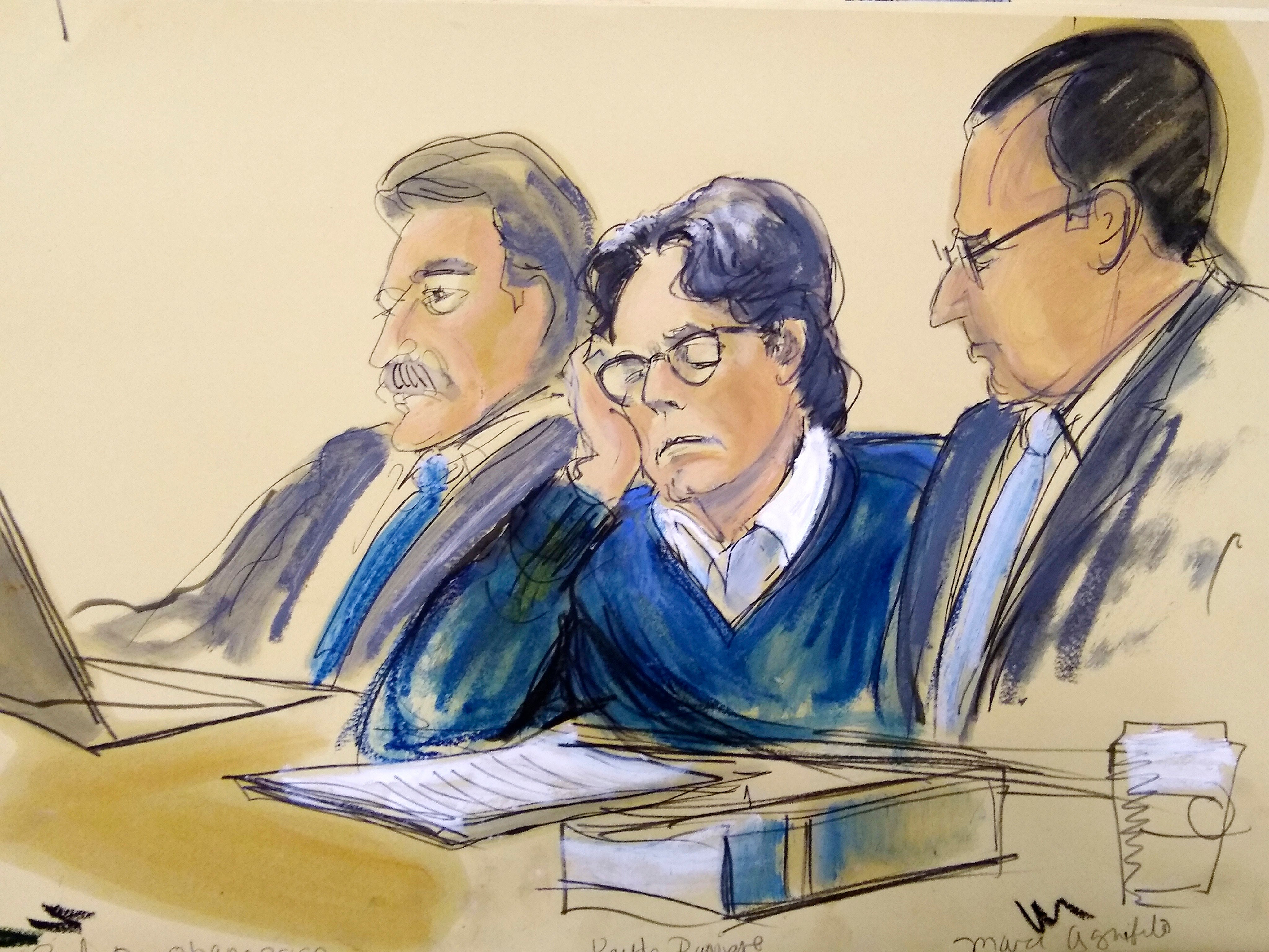 Keith Raniere (centre) in a court sketch dated 18 June 2019, made during closing arguments in Brooklyn federal court