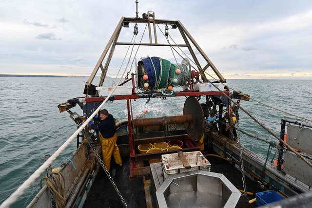 A fishing boat is pictured off the south-east English coast on 12 October, 2020, as Brexit talks between the UK and EU remain stalled over fisheries. 