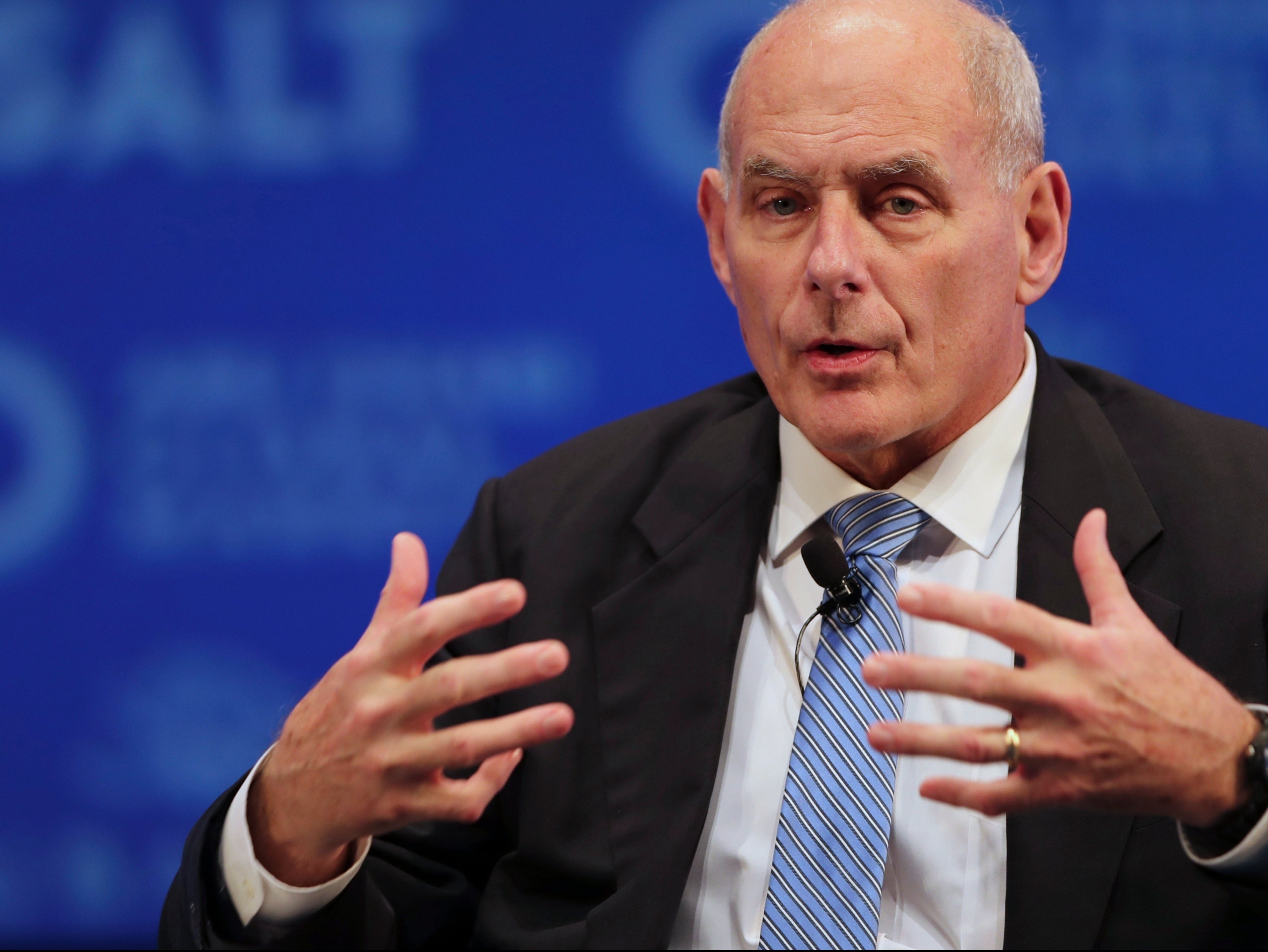 John Kelly, President Donald Trump’s former chief of staff, talks during the SALT finance conference in Abu Dhabi