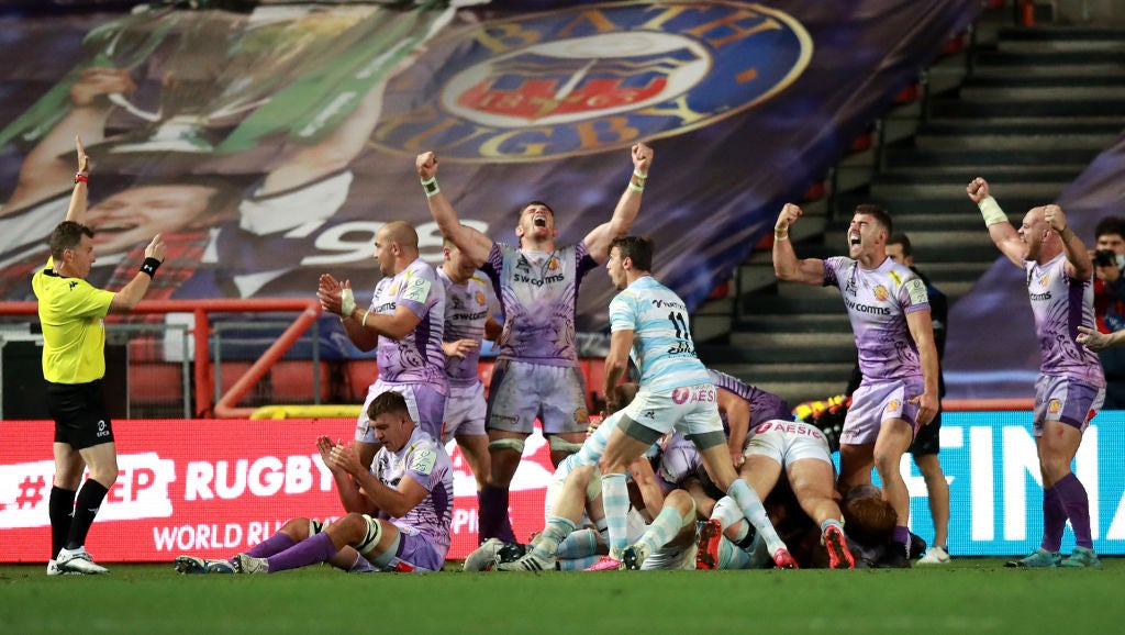 Exeter Chiefs celebrate as they win the Champions Cup
