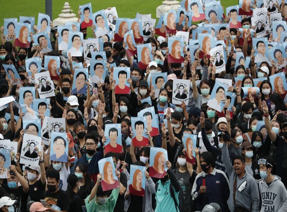 La protesta en Bangkok, Tailandia el 18 de octubre del 2020