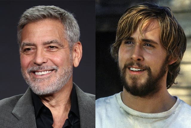 George Clooney in 2019, and Ryan Gosling in ‘The Notebook'