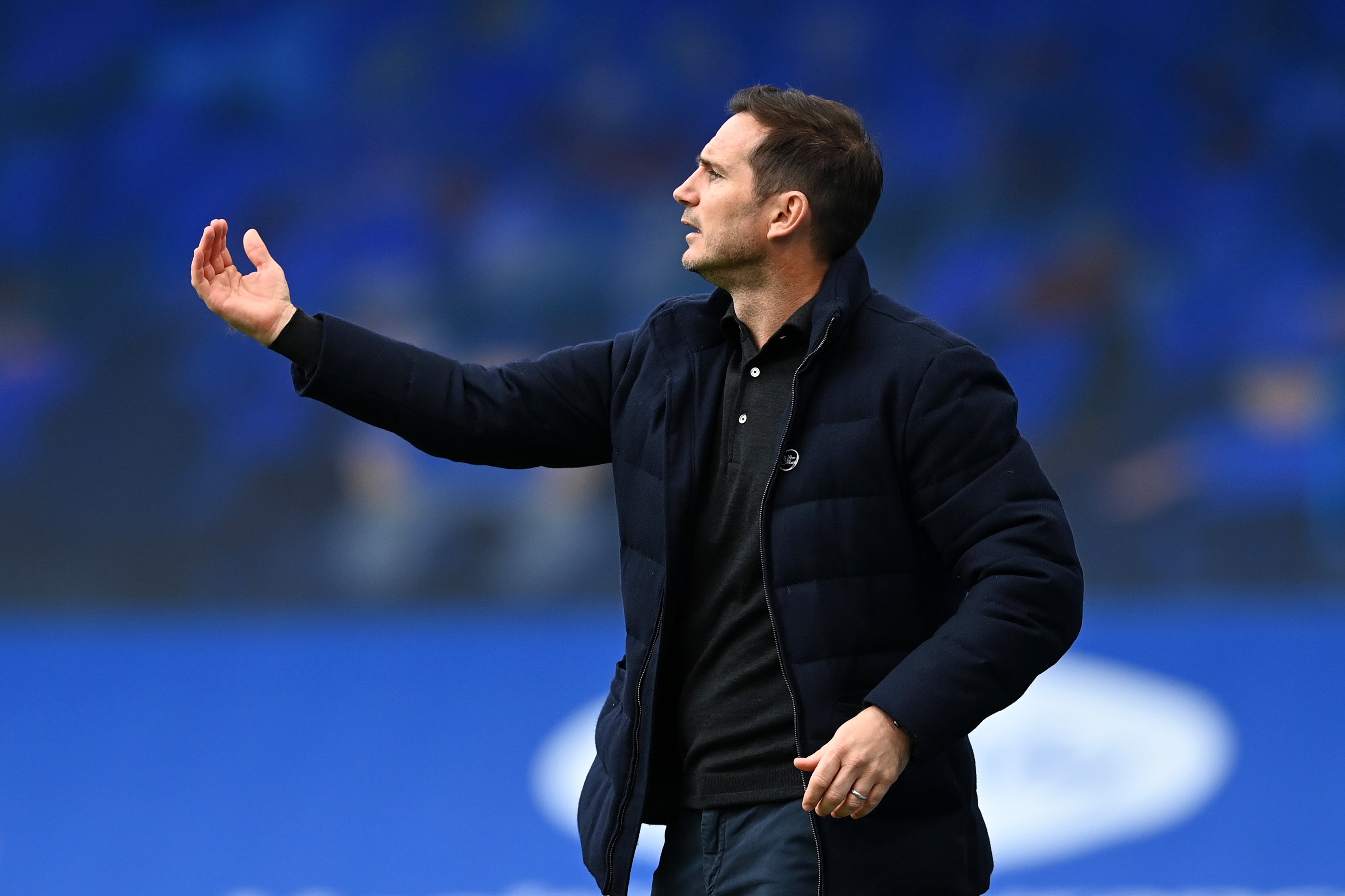 Frank Lampard gestures from the touchline at Stamford Bridge