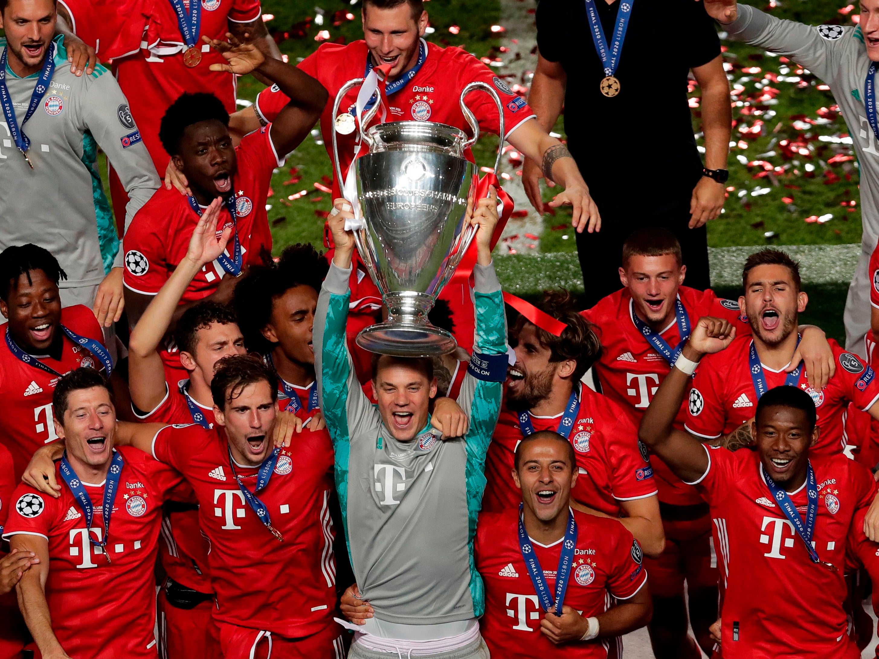 Bayern Munich celebrate winning the Champions League