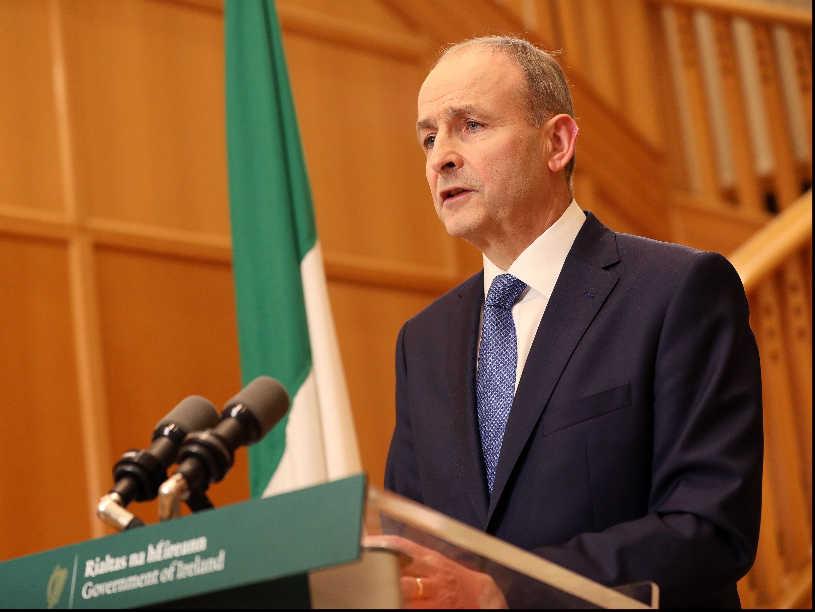 Taoiseach Micheal Martin addresses the Irish nation at Government Buildings in Dublin