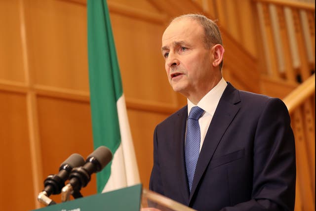 Taoiseach Micheal Martin addresses the Irish nation at Government Buildings in Dublin