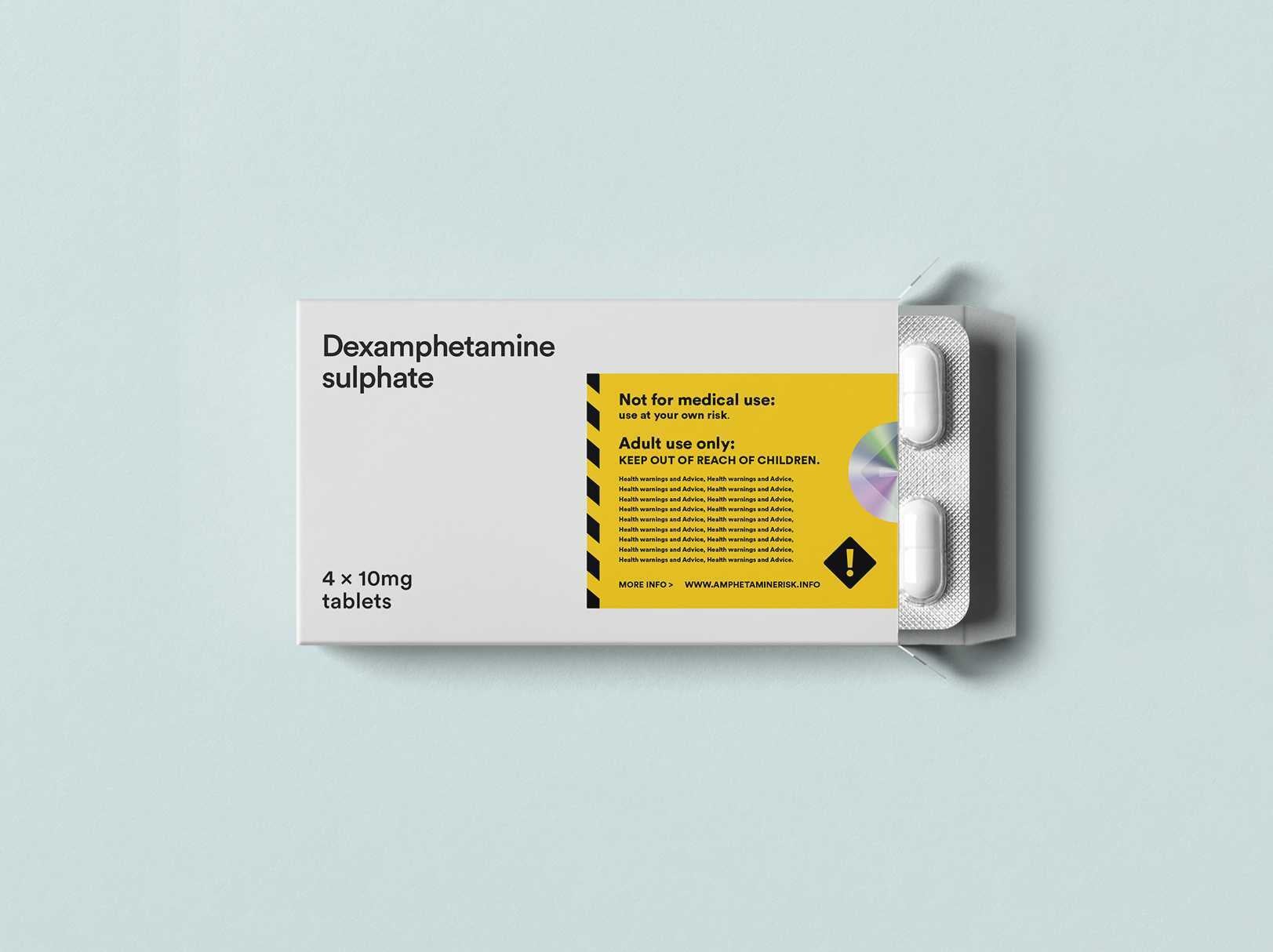 Mock packaging for legally-sold amphetamine, advocated by Transform charity