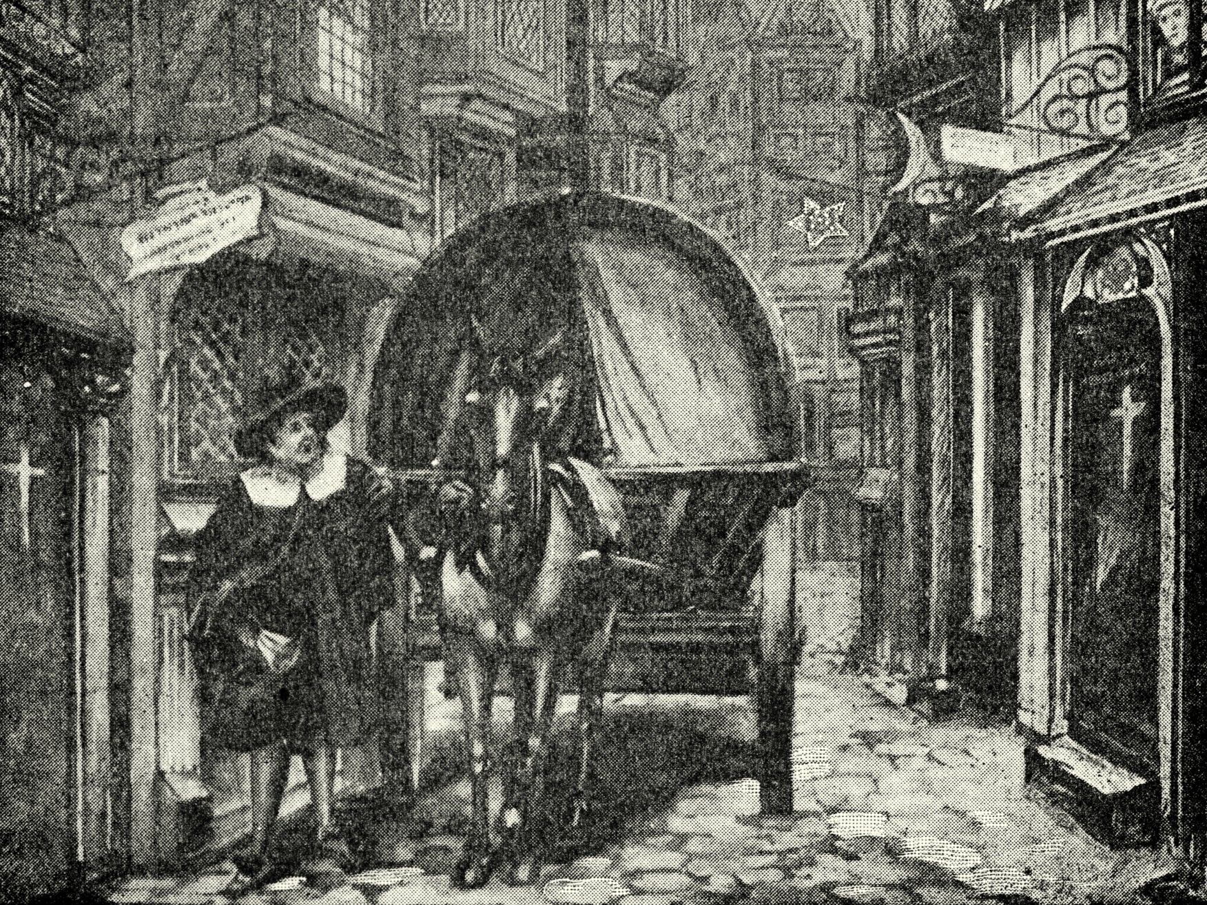 Engraving showing a dead cart being used to collect the bodies of plague victims during the Great Plague of London