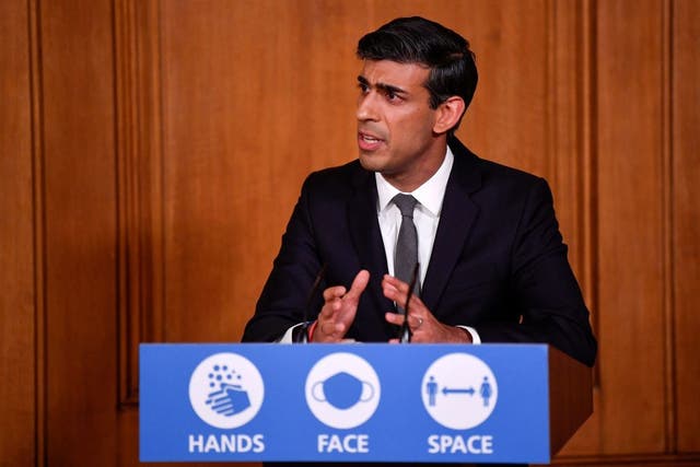 Rishi Sunak speaks during a virtual press conference inside No 10 earlier this month