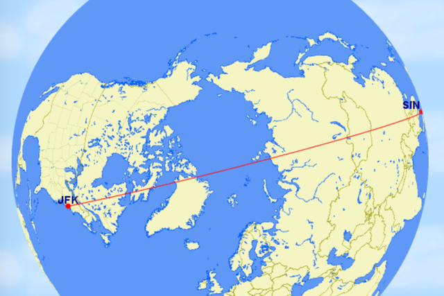 Long haul: the shortest route between New York JFK and Singapore