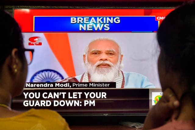 Indian Prime Minister Narendra Modi addressing the nation in a television broadcast on Tuesday