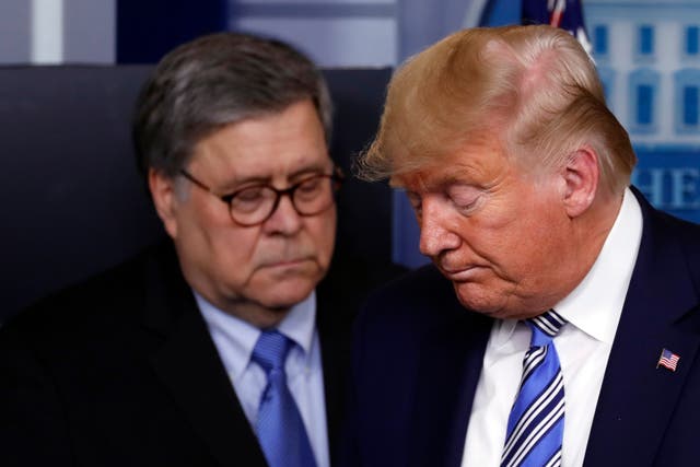 <p>Bill Barr and Donald Trump, pictured in March. The president is noncommittal about whether Barr will keep his job</p>