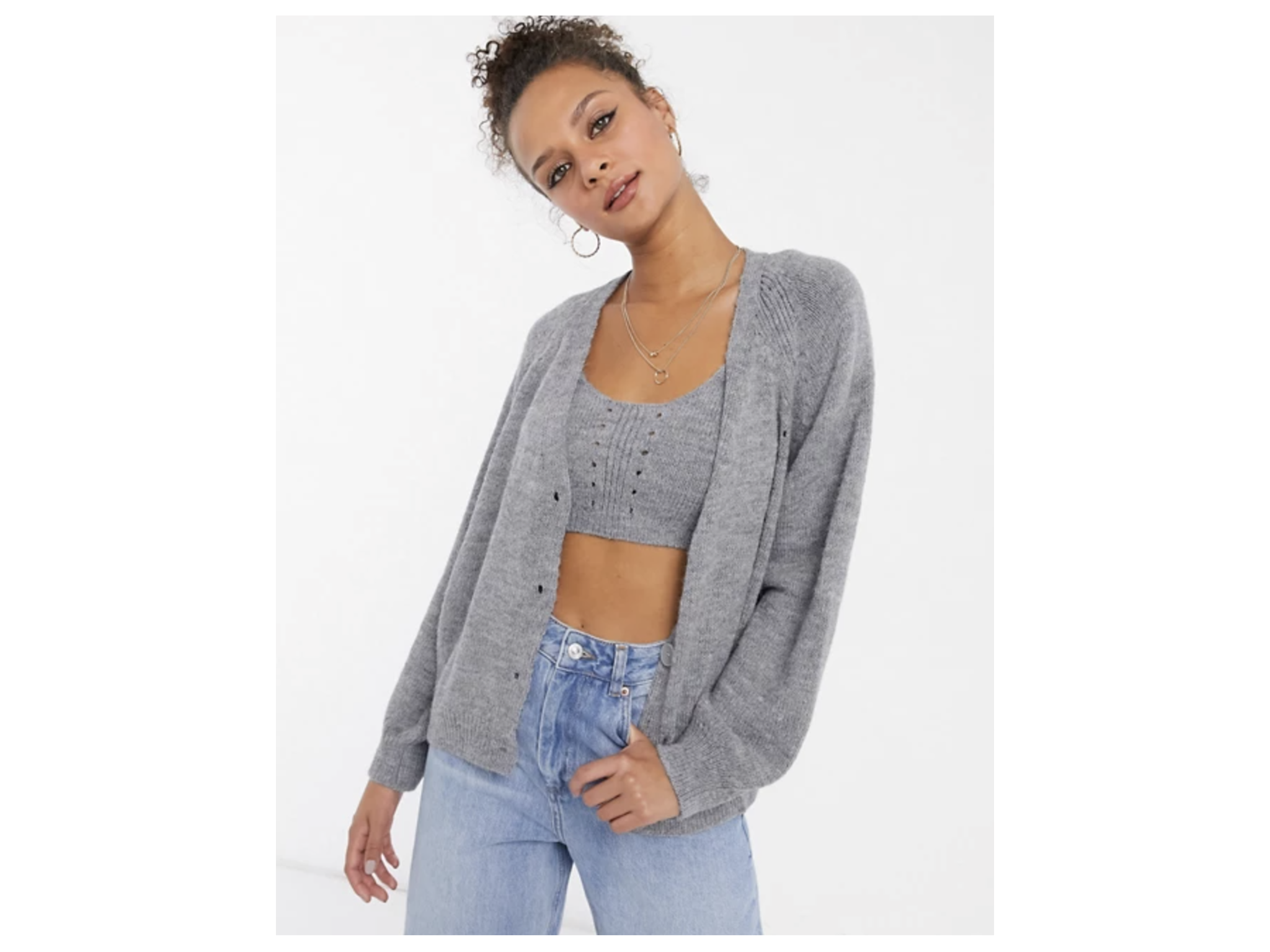 Fashion Slipovers Fine Knitted Cardigans L.O.G.G Fine Knitted Cardigan light grey flecked simple style 