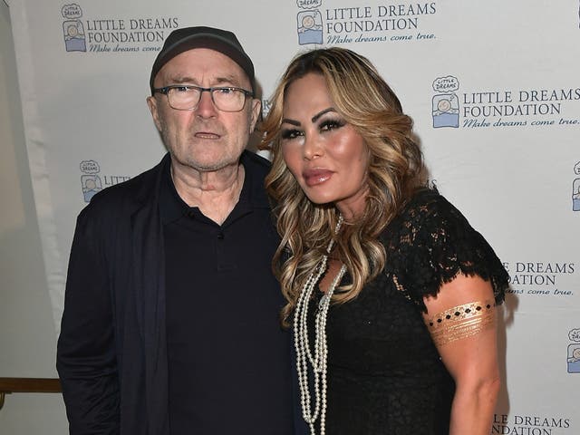 Phil Collins and Orianne Cevey at the Little Dreams Foundation Gala press conference on 18 October 2017 in Miami Beach, Florida