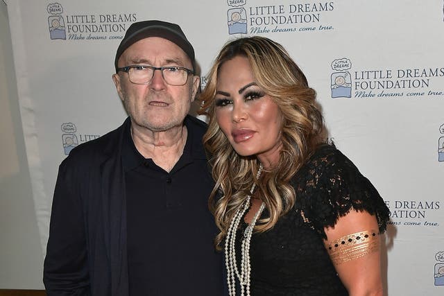 Phil Collins and Orianne Cevey at the Little Dreams Foundation Gala press conference on 18 October 2017 in Miami Beach, Florida