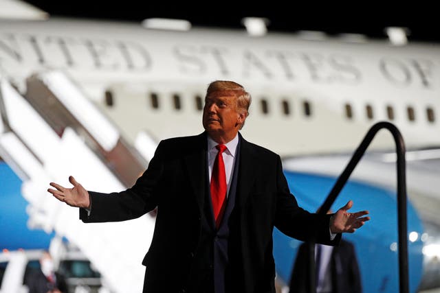 Donald Trump holds a campaign rally at Erie International Airport in Erie, Pennsylvania