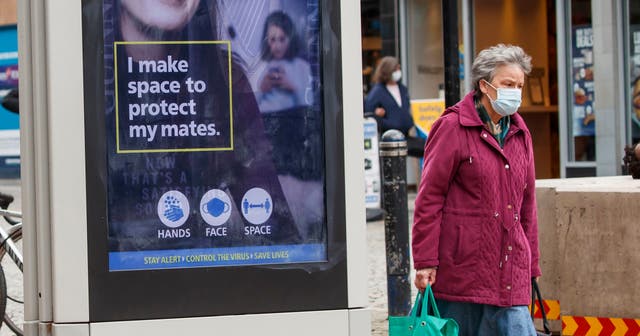 A government health warning is displayed in Sheffield, after a range of new restrictions to combat the rise in coronavirus cases came into place in England